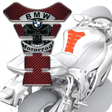 BMW Tank Guard Pads Skull Logo Design Red carbon Base 