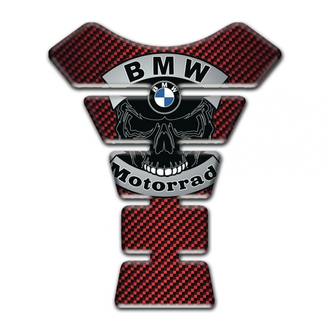 BMW Tank Guard Pads Skull Logo Design Red carbon Base 