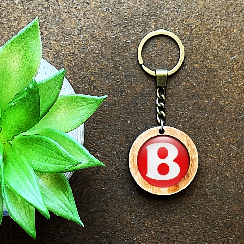 Bentley Keychain Handmade Wood Red White