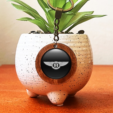 Bentley Handmade Wood Keychain Black Fly Logo