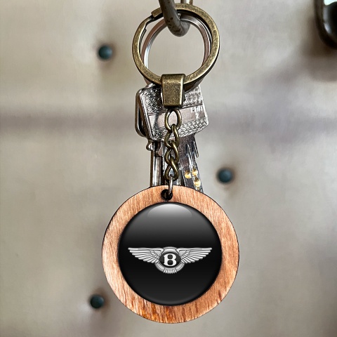 Bentley Handmade Wood Keychain Black Fly Logo