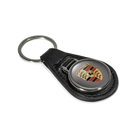 Porsche Key Chain Leather Carbon Base Classic Logo