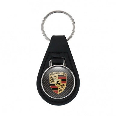 Porsche Key Holder Fob Leather Classic Logo Carbon