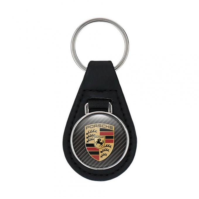 Porsche Key Holder Fob Leather Classic Logo Carbon