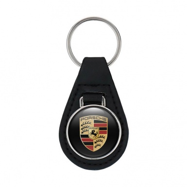 Porsche Keychain Leather Black Base Classic Logo