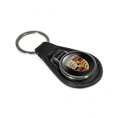 Porsche Keychain Leather Black Base Classic Logo