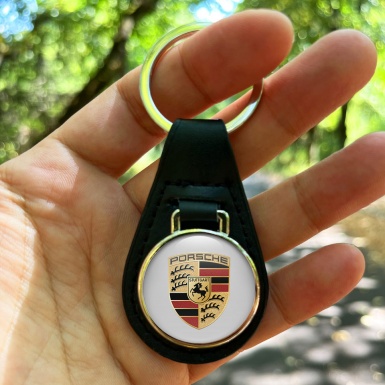 Porsche Leather Keyring Stylish Grey Base Logo