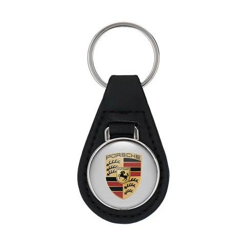 Porsche Leather Keyring Stylish Grey Base Logo