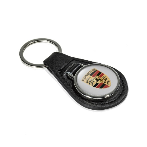 Porsche Leather Keyring Stylish Grey Base Logo