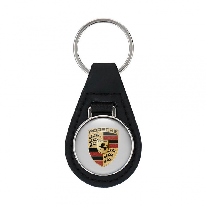Porsche Leather Keyring Stylish Grey Base Logo