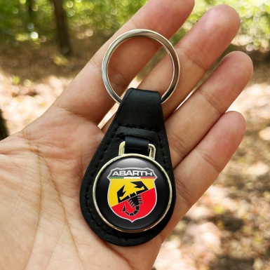 Fiat Abarth Leather Keychain Black Classic Logo