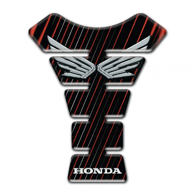 Honda Tank Pad Motorbike Black with Red White Stripes Base Silver Logo 