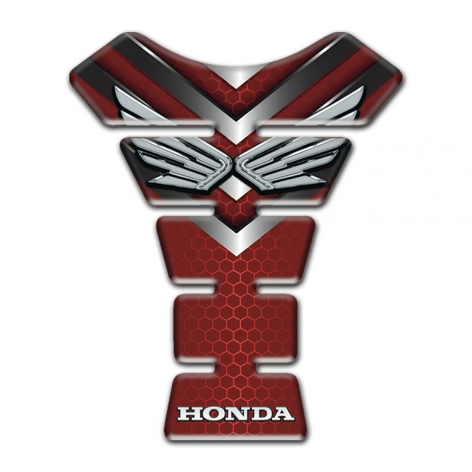 Honda Tank Guard Pads Red Hexagonal Design Base Silver Logo 
