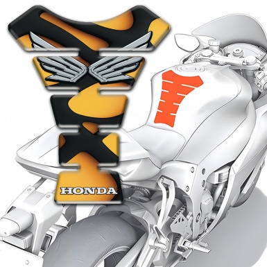 Honda Tank Pad Motorbike Black Yellow Decoration Background Silver logo 
