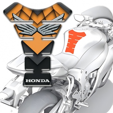 Honda Tank Guard Pads Orange Black Background Silver logo Design 