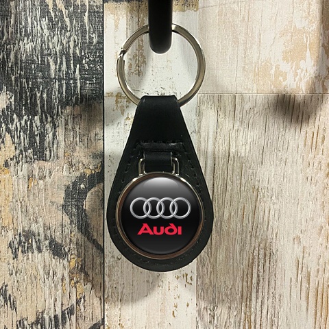 Audi Keychain Leather Black Classic Logo Red Audi