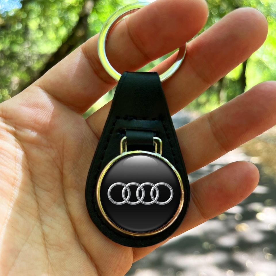 Audi Leather Key Fob Black Classic 3D Logo Keychains Accessories X Sticker