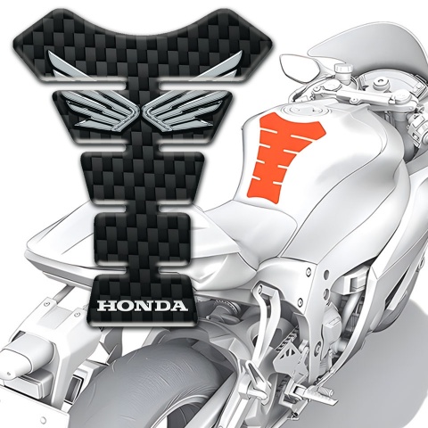Honda Tank Pad Protector Black Fibers Design with Silver Logo 