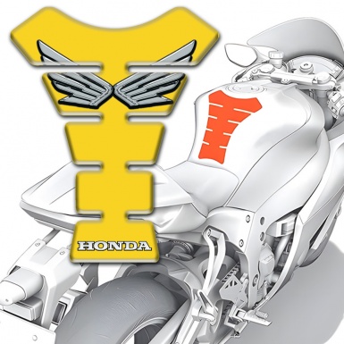 Honda Tank Pad Motorbike Yellow Base Silver Logo 