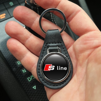 Audi S-line Keychain Leather Black Red Logo