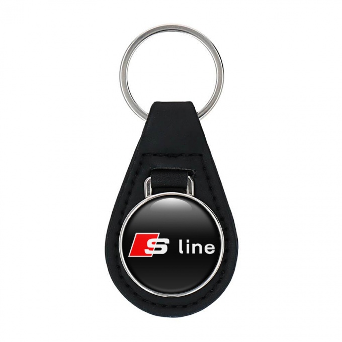 Audi S-line Keychain Leather Black Red Logo