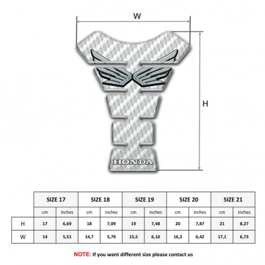 Honda Tank Pad Protector White Carbon design Silver Logo 