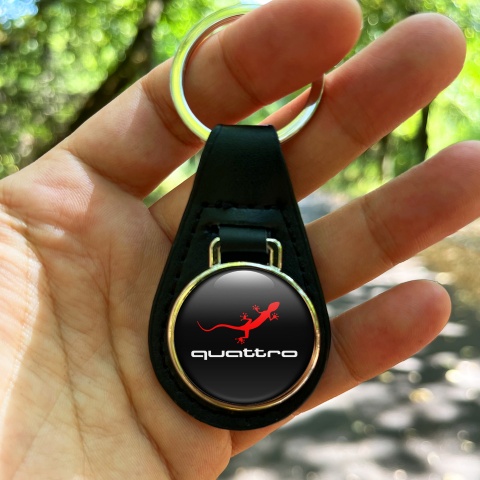 Audi Key Fob Leather Black Quattro Logo