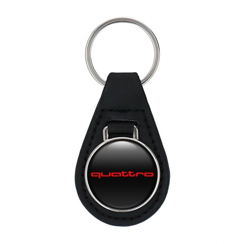 Audi Quattro Leather Keychain Black Red Logo