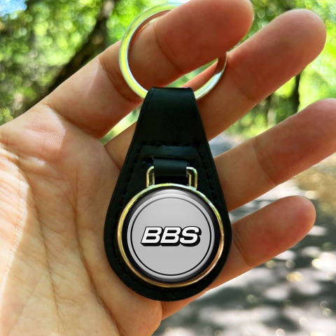 BBS Keychain Leather Grey White Logo