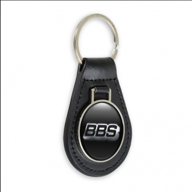 BBS Keychain Leather Black 3D Grey Logo