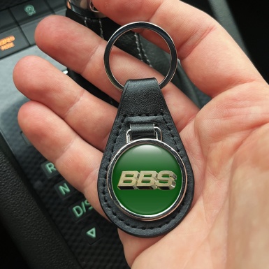 BBS Key Chain Leather Green Gold Logo
