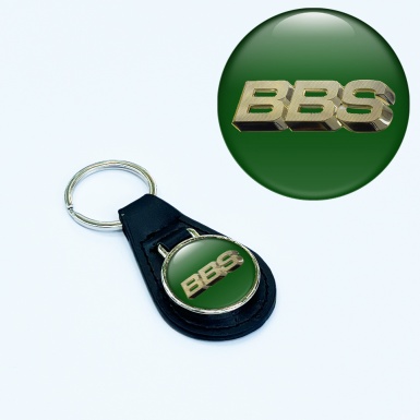 BBS Key Chain Leather Green Gold Logo