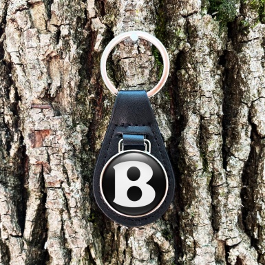 Bentley Keychain Leather Black White Logo