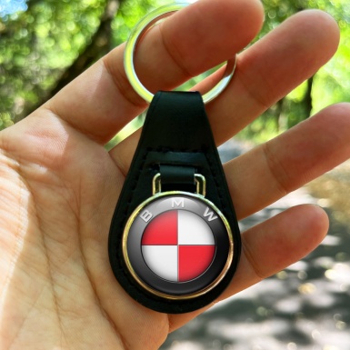 BMW Key Chain Leather Red White Logo