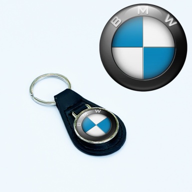 BMW Keychain Leather Navy White Logo