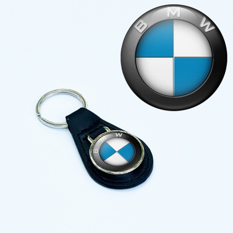 BMW Keychain Leather Navy White Logo