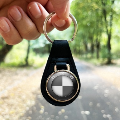 BMW Leather Keychain Grey White Logo