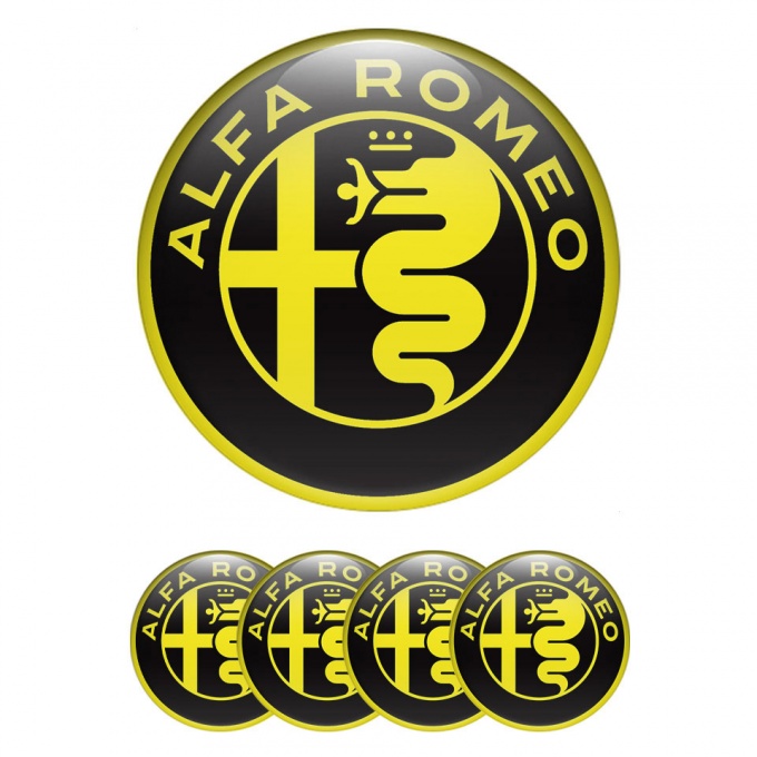 Alfa Romeo Emblems for Wheel Center Caps Yellow Logo Style