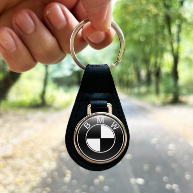 BMW Key Fob Leather Black White Logo