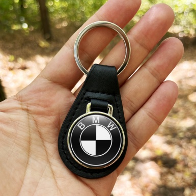 BMW Key Fob Leather Black White Logo