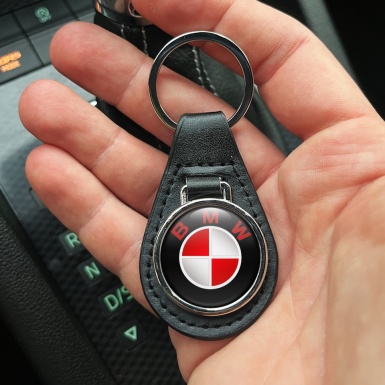 BMW Key Fob Leather Classic 3D Red Logo