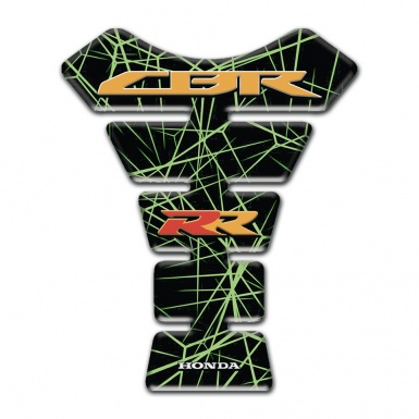 Honda Tank Guard Pads Black with Green Spider Web Style CBR RR Logo 