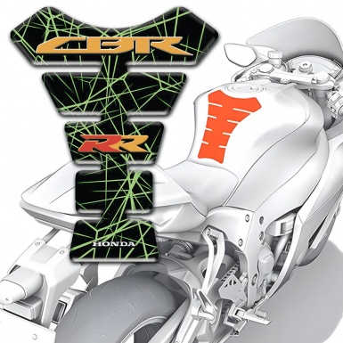 Honda Tank Guard Pads Black with Green Spider Web Style CBR RR Logo 