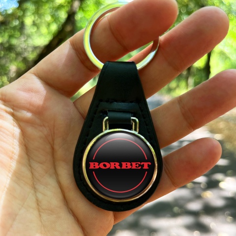 Borbet Keyring Holder Leather Black Red Design