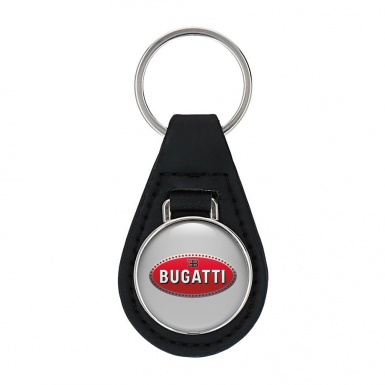 Bugatti Leather Keychain Grey Red Classic Logo