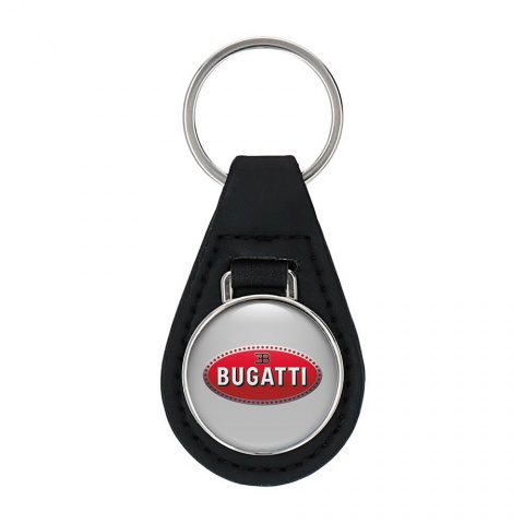 Bugatti Leather Keychain Grey Red Classic Logo