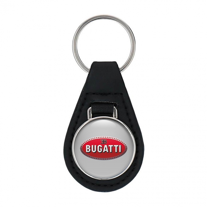 Bugatti Leather Keychain Grey Red Classic Logo