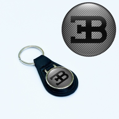 Bugatti Key Fob Leather Black Carbon Design