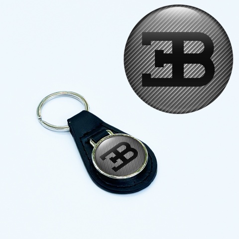 Bugatti Key Fob Leather Black Carbon Design