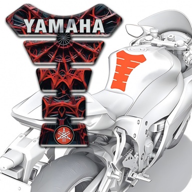 Yamaha Tank Pad Motorbike Red Spider Web Design and Logo Inscription Style 